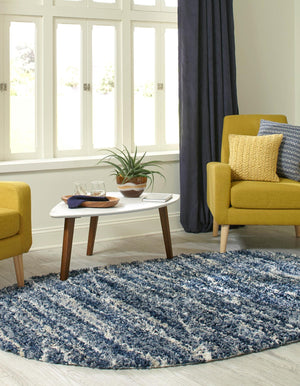 Blue 7' 10 x 10' Serenity Shag Oval Area Rug Thick Soft Touch Fluffy & Plush Shaggy Pile