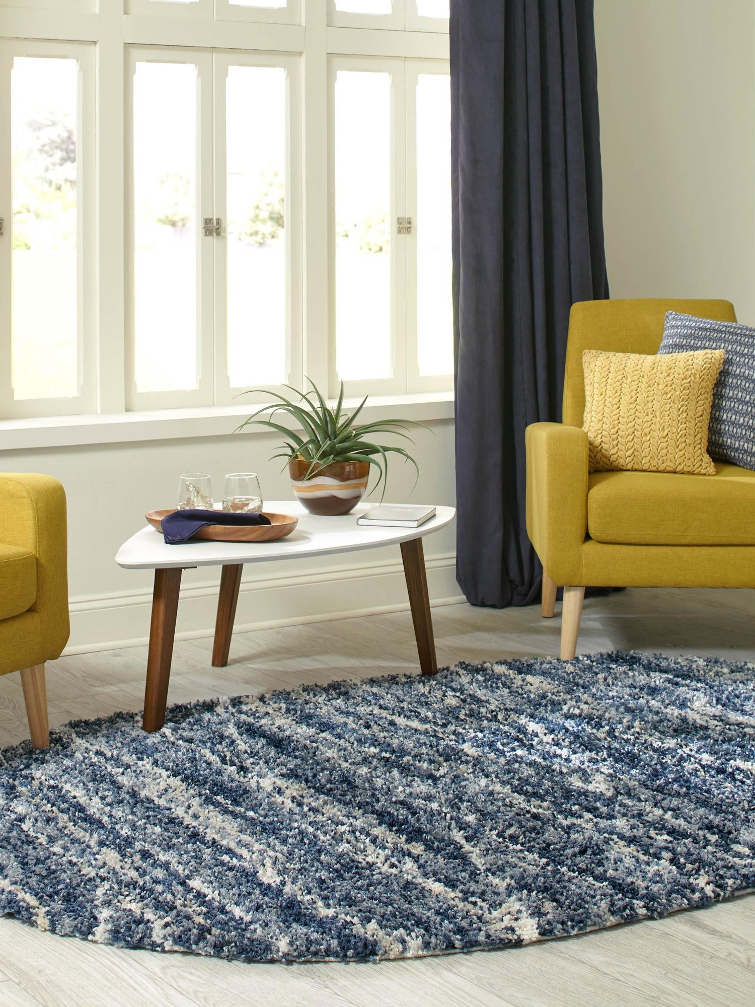 Blue 5' 3 x 8' Serenity Shag Oval Area Rug Thick Soft Touch Fluffy & Plush Shaggy Pile Carpet for Living Rooms, Kitchen, Bedrooms, Office, Dorms for Sale at Rug Engine