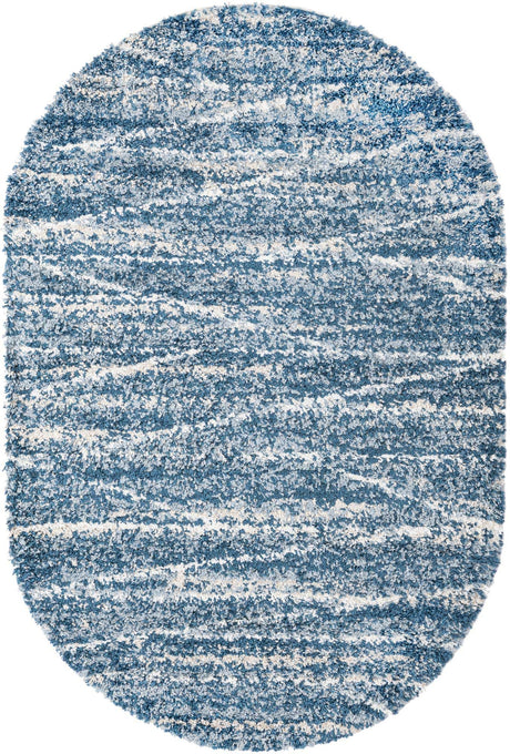 Blue 5' 3 x 8' Serenity Shag Oval Area Rug Thick Soft Touch Fluffy & Plush Shaggy Pile