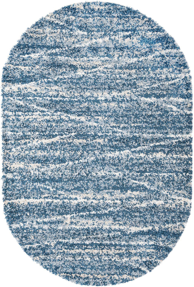Blue 5' 3 x 8' Serenity Shag Oval Area Rug Thick Soft Touch Fluffy & Plush Shaggy Pile