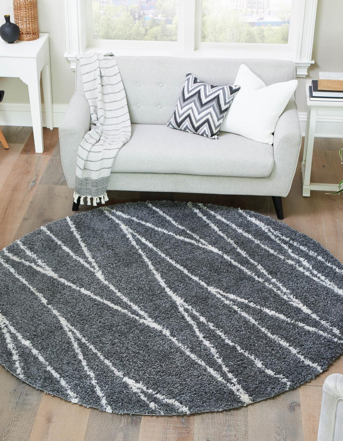 Gray 5' 3 x 5' 3 Serenity Shag Round Area Rug Thick Soft Touch Fluffy & Plush Shaggy Pile Carpet for Living Rooms, Kitchen, Bedrooms, Office, Dorms for Sale at Rug Engine