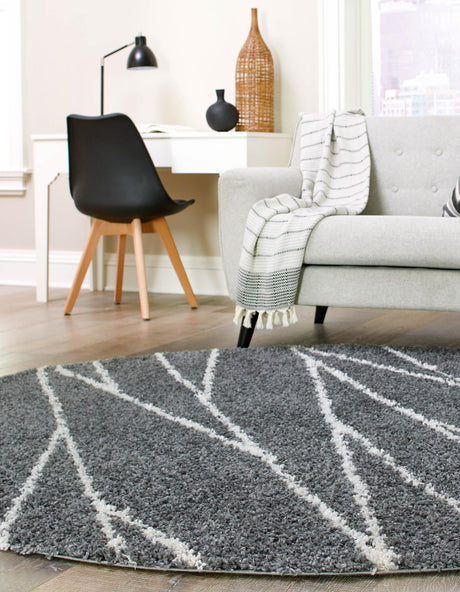 Gray 5' 3 x 5' 3 Serenity Shag Round Area Rug Thick Soft Touch Fluffy & Plush Shaggy Pile Carpet for Living Rooms, Kitchen, Bedrooms, Office, Dorms for Sale at Rug Engine