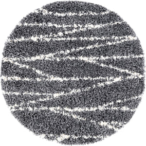 Gray 3' 3 x 3' 3 Serenity Shag Round Area Rug Thick Soft Touch Fluffy & Plush Shaggy Pile
