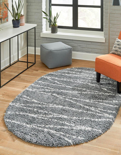 Gray 5' 3 x 8' Serenity Shag Oval Area Rug Thick Soft Touch Fluffy & Plush Shaggy Pile