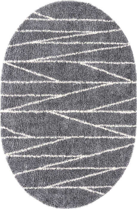 Gray 5' 3 x 8' Serenity Shag Oval Area Rug Thick Soft Touch Fluffy & Plush Shaggy Pile