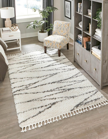 White 9' x 12' Serenity Shag Rectangle Area Rug Thick Soft Touch Fluffy & Plush Shaggy Pile