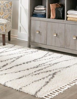 White 9' x 12' Serenity Shag Rectangle Area Rug Thick Soft Touch Fluffy & Plush Shaggy Pile