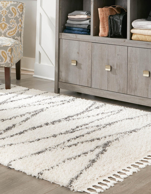 White 9' x 12' Serenity Shag Rectangle Area Rug Thick Soft Touch Fluffy & Plush Shaggy Pile