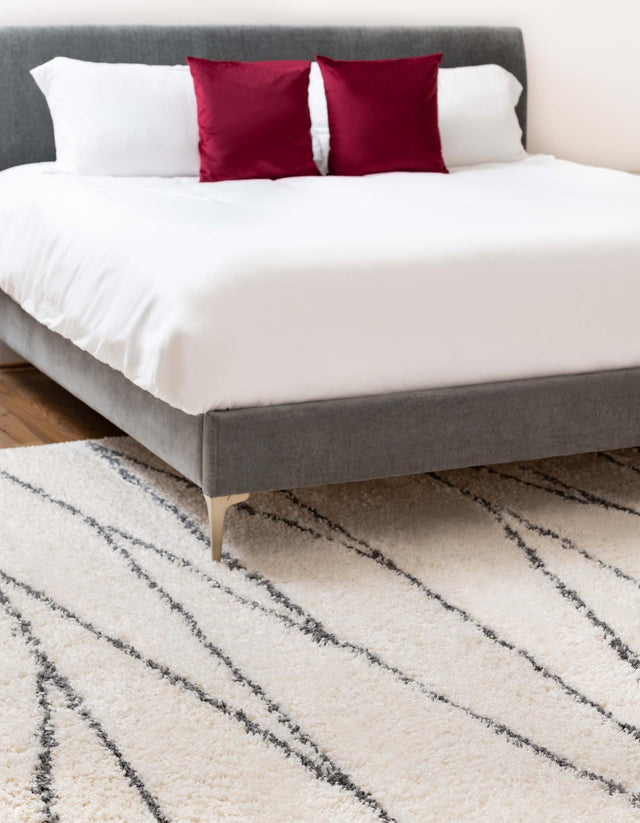 White 9' x 12' Serenity Shag Rectangle Area Rug Thick Soft Touch Fluffy & Plush Shaggy Pile