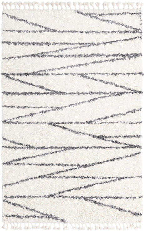 White 5' 3 x 8' Serenity Shag Rectangle Area Rug Thick Soft Touch Fluffy & Plush Shaggy Pile