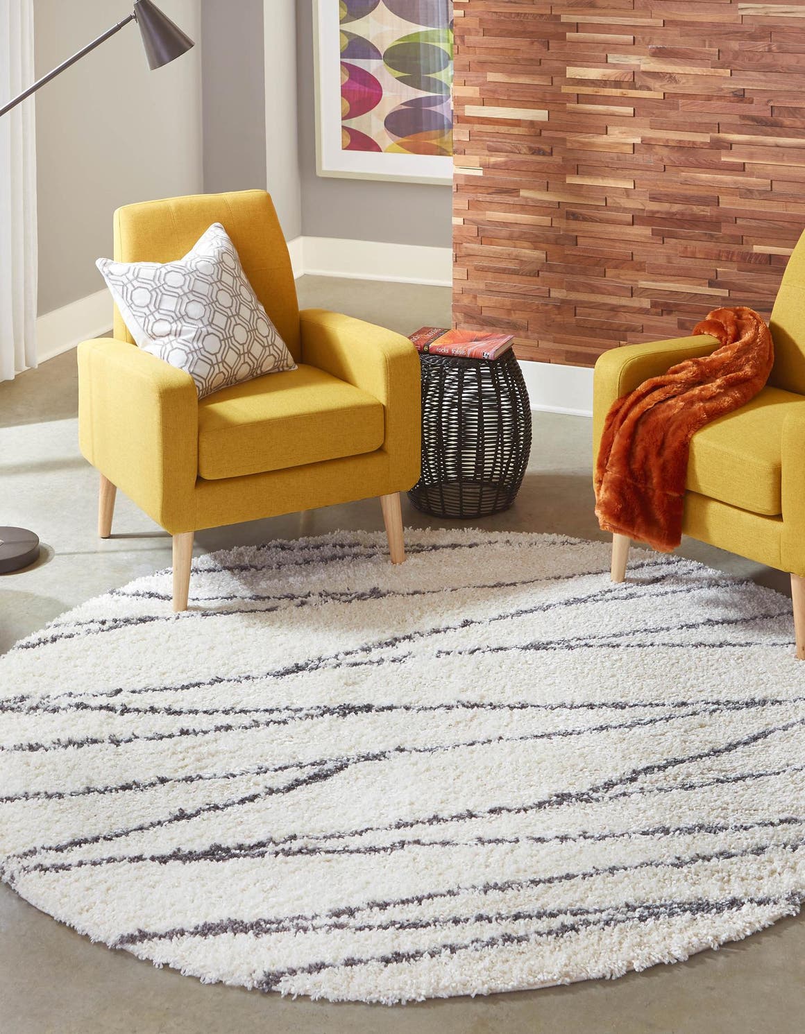 White 7' x 7' Serenity Shag Round Area Rug Thick Soft Touch Fluffy & Plush Shaggy Pile Carpet for Living Rooms, Kitchen, Bedrooms, Office, Dorms for Sale at Rug Engine