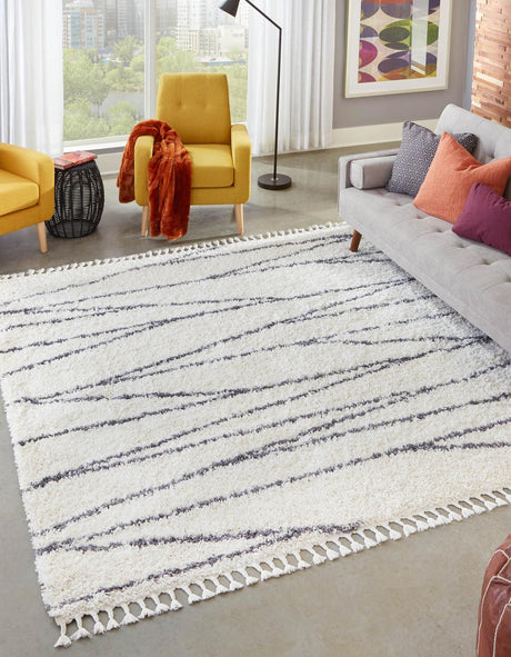 White 7' 10 x 7' 10 Serenity Shag Square Area Rug Thick Soft Touch Fluffy & Plush Shaggy Pile
