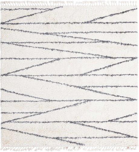 White 7' 10 x 7' 10 Serenity Shag Square Area Rug Thick Soft Touch Fluffy & Plush Shaggy Pile