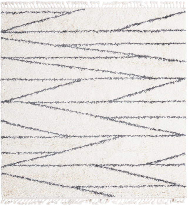 White 7' 10 x 7' 10 Serenity Shag Square Area Rug Thick Soft Touch Fluffy & Plush Shaggy Pile