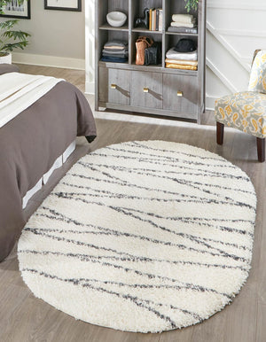 White 7' 10 x 10' Serenity Shag Oval Area Rug Thick Soft Touch Fluffy & Plush Shaggy Pile
