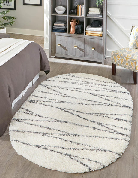 White 7' 10 x 10' Serenity Shag Oval Area Rug Thick Soft Touch Fluffy & Plush Shaggy Pile