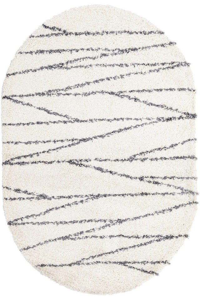 White 5' 3 x 8' Serenity Shag Oval Area Rug Thick Soft Touch Fluffy & Plush Shaggy Pile