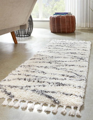 White 2' x 8' Serenity Shag Runner Area Rug Thick Soft Touch Fluffy & Plush Shaggy Pile