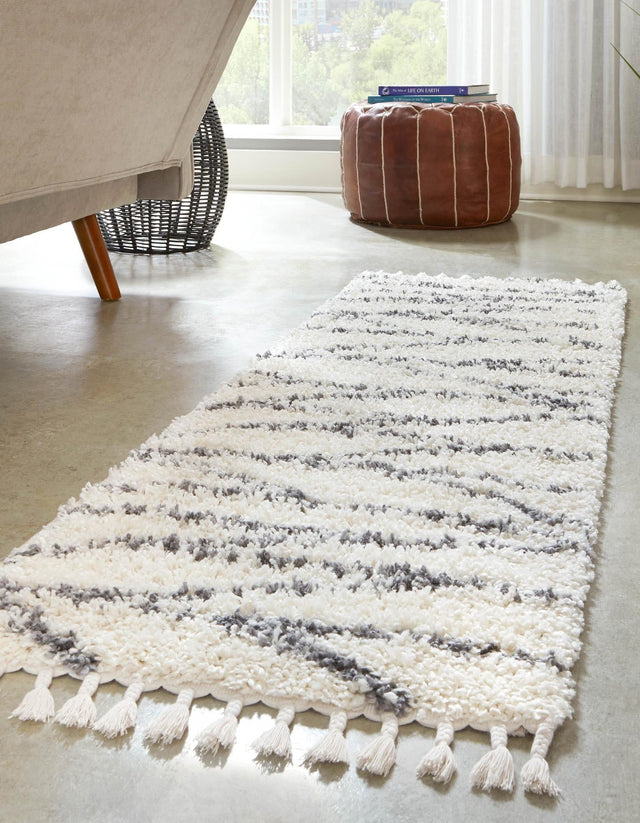 White 2' x 8' Serenity Shag Runner Area Rug Thick Soft Touch Fluffy & Plush Shaggy Pile