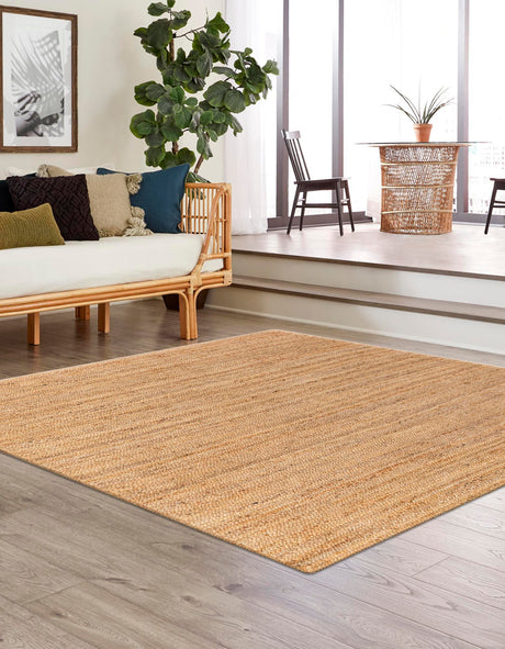 Natural 7' 10 x 7' 10 Braided Jute Luxe Square Area Rug 100% Jute Hand Braided Luxury Natural Eco-Friendly Boho Style Carpet for Living Rooms Dining Office Space Dorms for Sale at Rug Engine