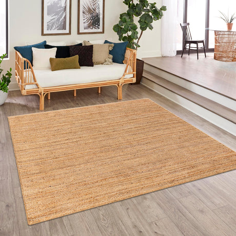 Natural 7' 10 x 7' 10 Braided Jute Luxe Square Area Rug 100% Jute Hand Braided Luxury Natural Eco-Friendly Boho Style Carpet for Living Rooms Dining Office Space Dorms for Sale at Rug Engine