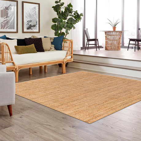 Natural 7' 10 x 7' 10 Braided Jute Luxe Square Area Rug 100% Jute Hand Braided Luxury Natural Eco-Friendly Boho Style Carpet for Living Rooms Dining Office Space Dorms for Sale at Rug Engine