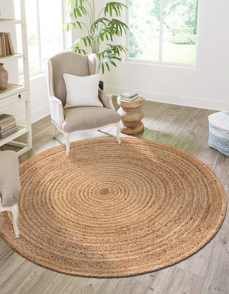 Natural 8' x 8' Braided Jute Luxe Round Rug