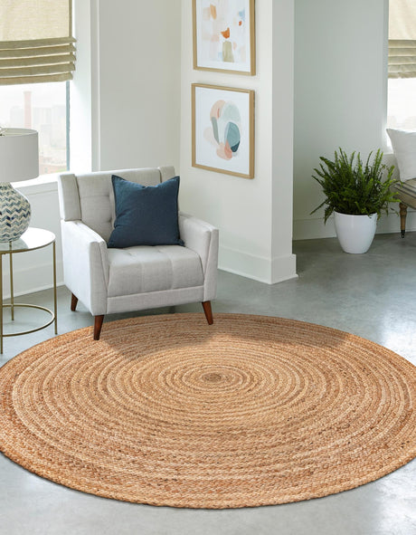 Natural 12' 4 x 12' 4 Braided Jute Luxe Round Area Rug 100% Jute Hand Braided Luxury Natural Eco-Friendly Boho Style Carpet for Living Rooms Dining Office Space Dorms for Sale at Rug Engine