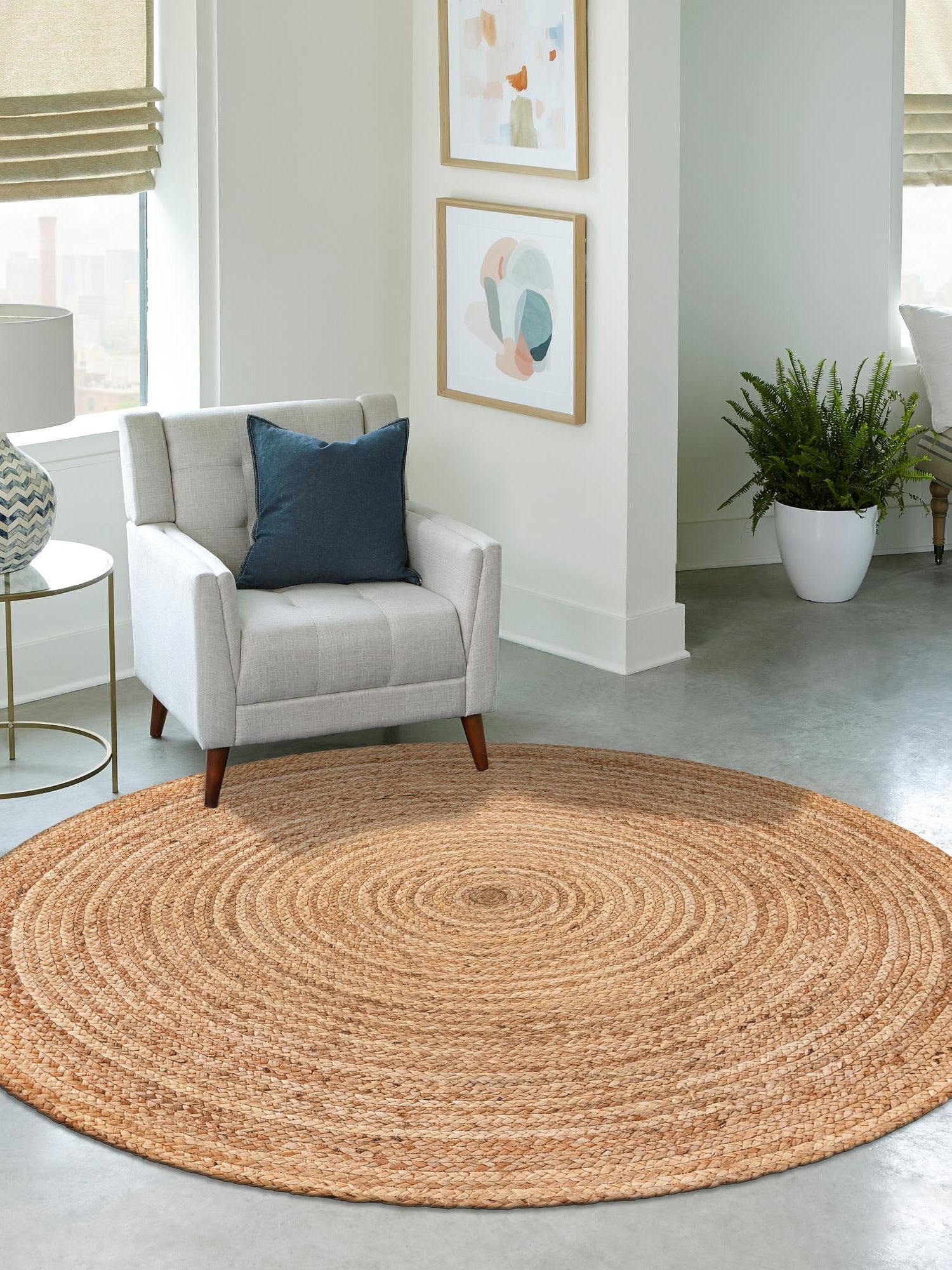 Natural 10' 2 x 10' 2 Braided Jute Luxe Round Area Rug 100% Jute Hand Braided Luxury Natural Eco-Friendly Boho Style Carpet for Living Rooms Dining Office Space Dorms for Sale at Rug Engine