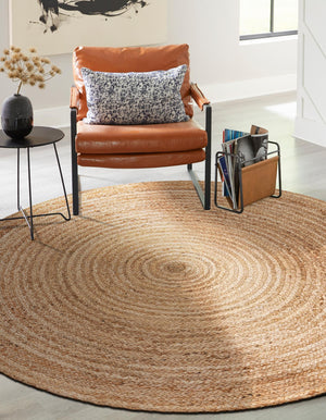 Natural 8' x 8' Braided Jute Luxe Round Rug