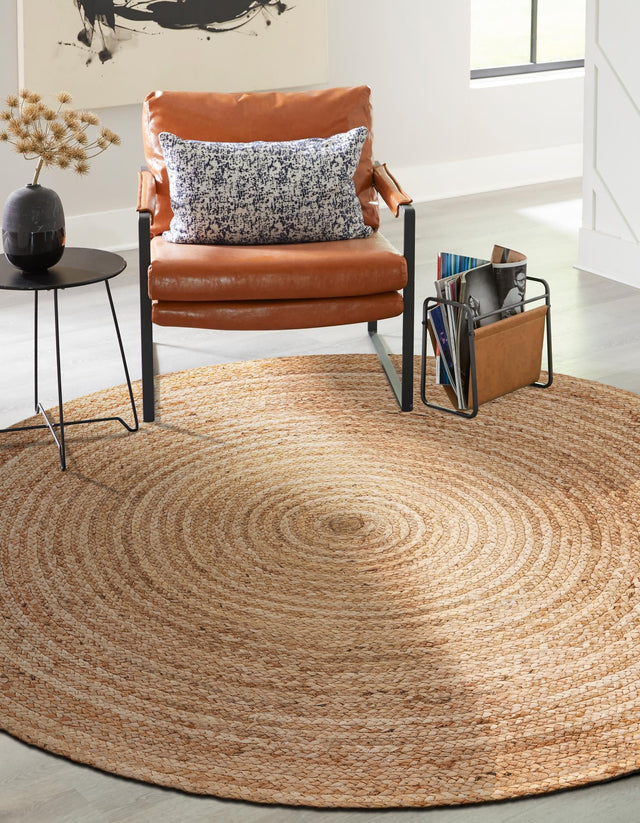 Natural 8' x 8' Braided Jute Luxe Round Rug