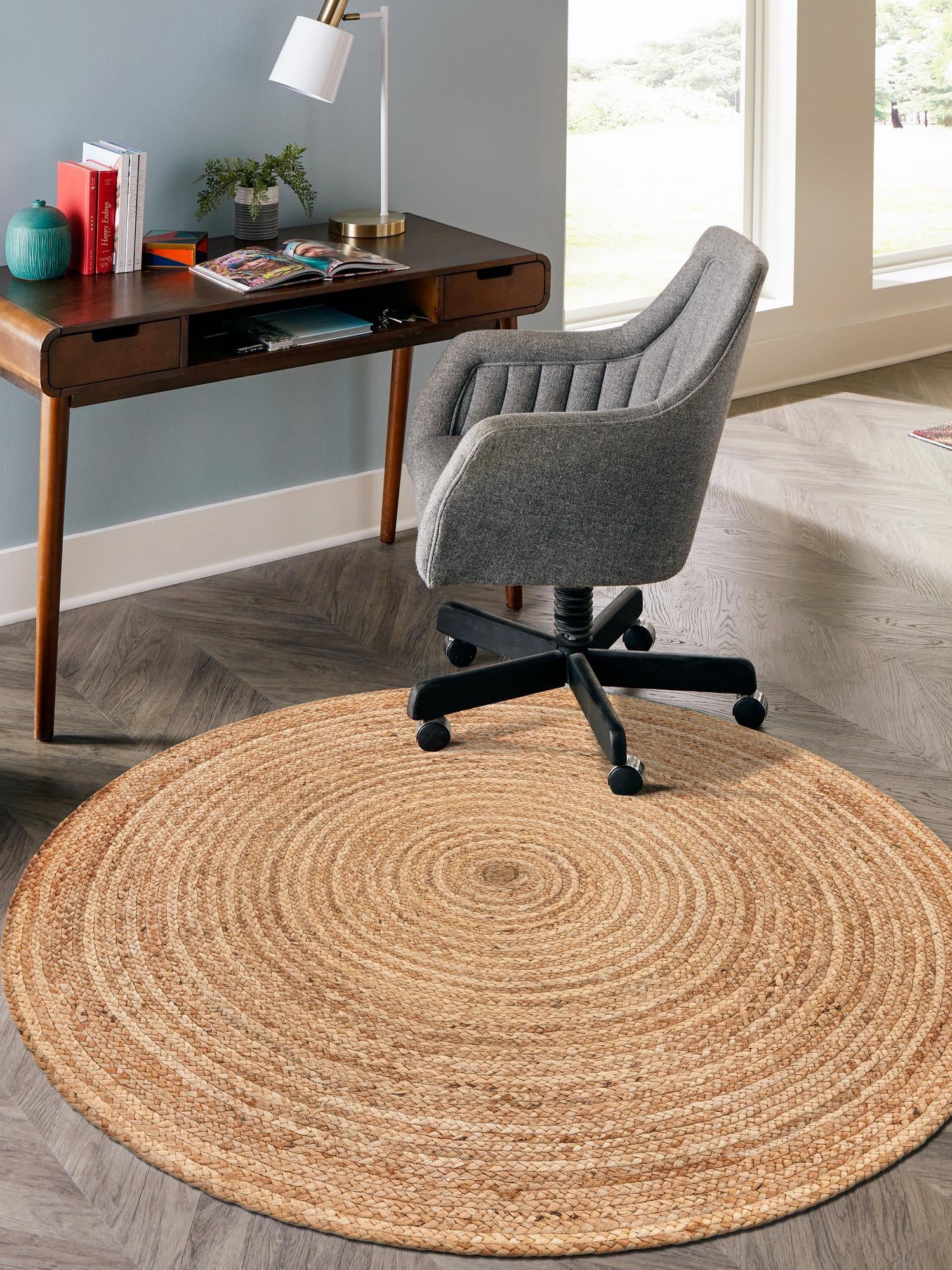 Natural 3' 3 x 3' 3 Braided Jute Luxe Round Area Rug 100% Jute Hand Braided Luxury Natural Eco-Friendly Boho Style Carpet for Living Rooms Dining Office Space Dorms for Sale at Rug Engine