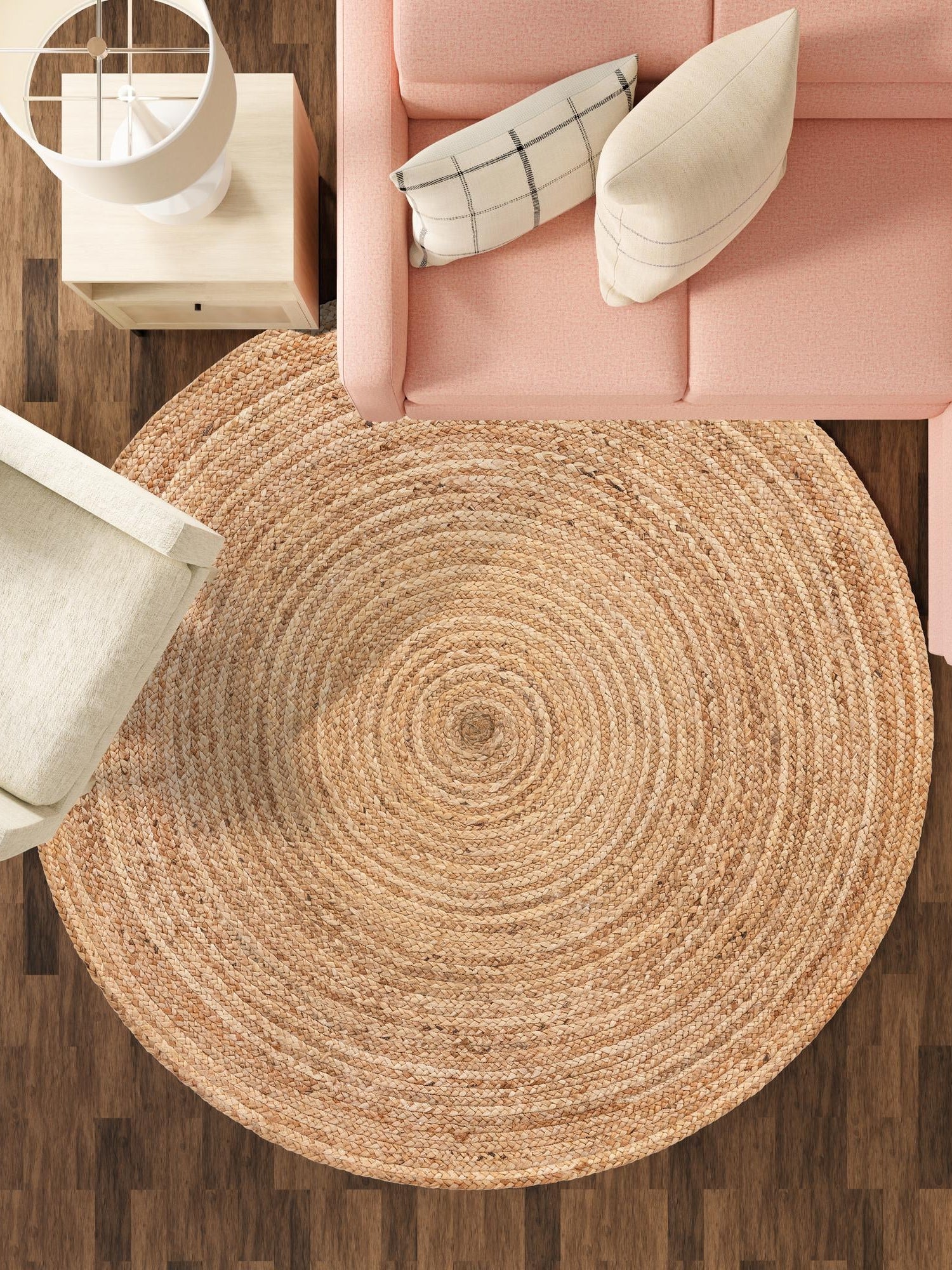 Natural 3' 3 x 3' 3 Braided Jute Luxe Round Area Rug 100% Jute Hand Braided Luxury Natural Eco-Friendly Boho Style Carpet for Living Rooms Dining Office Space Dorms for Sale at Rug Engine