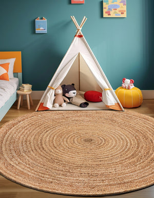 Natural 8' x 8' Braided Jute Luxe Round Rug