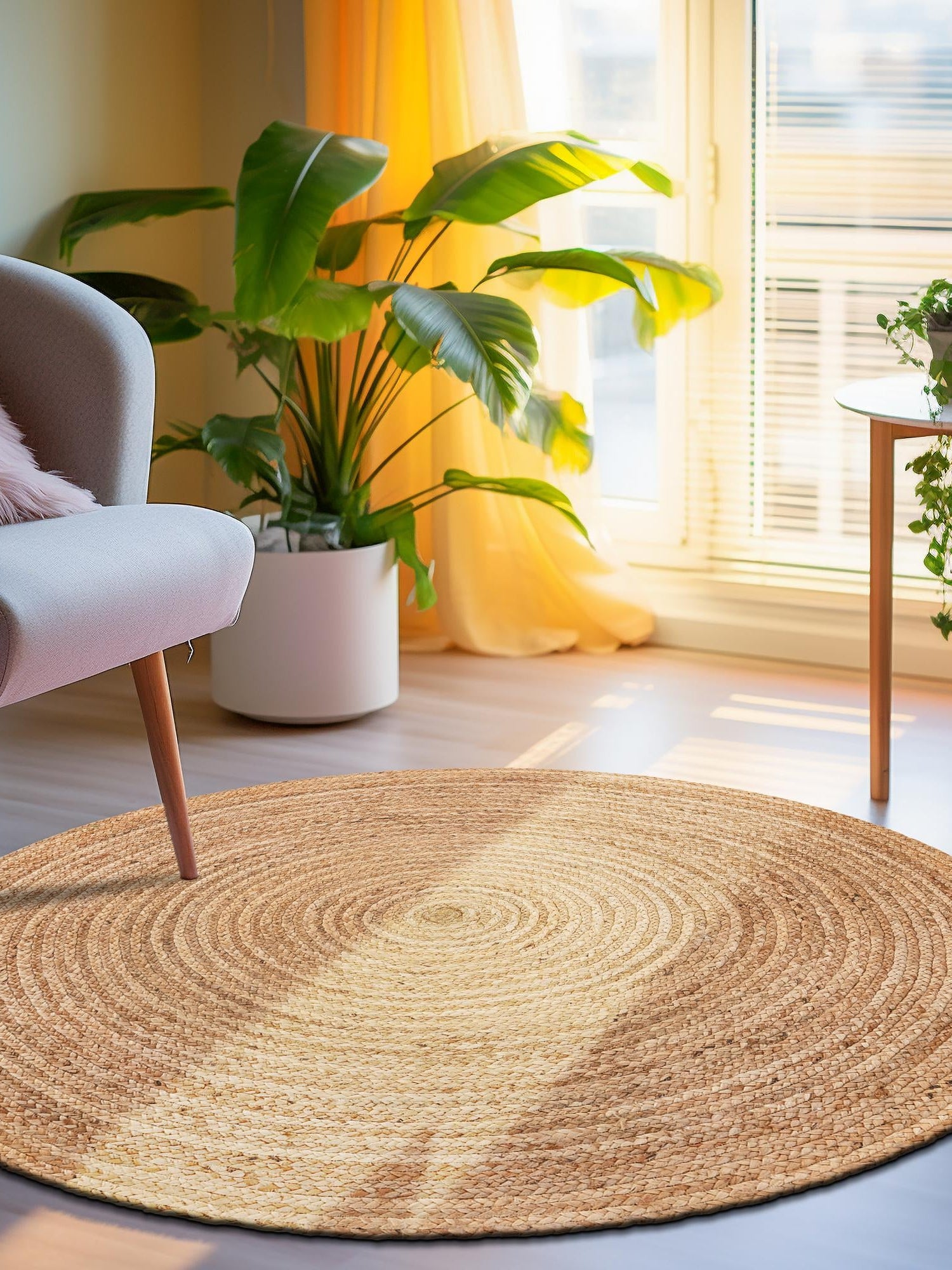 Natural 3' 3 x 3' 3 Braided Jute Luxe Round Area Rug 100% Jute Hand Braided Luxury Natural Eco-Friendly Boho Style Carpet for Living Rooms Dining Office Space Dorms for Sale at Rug Engine