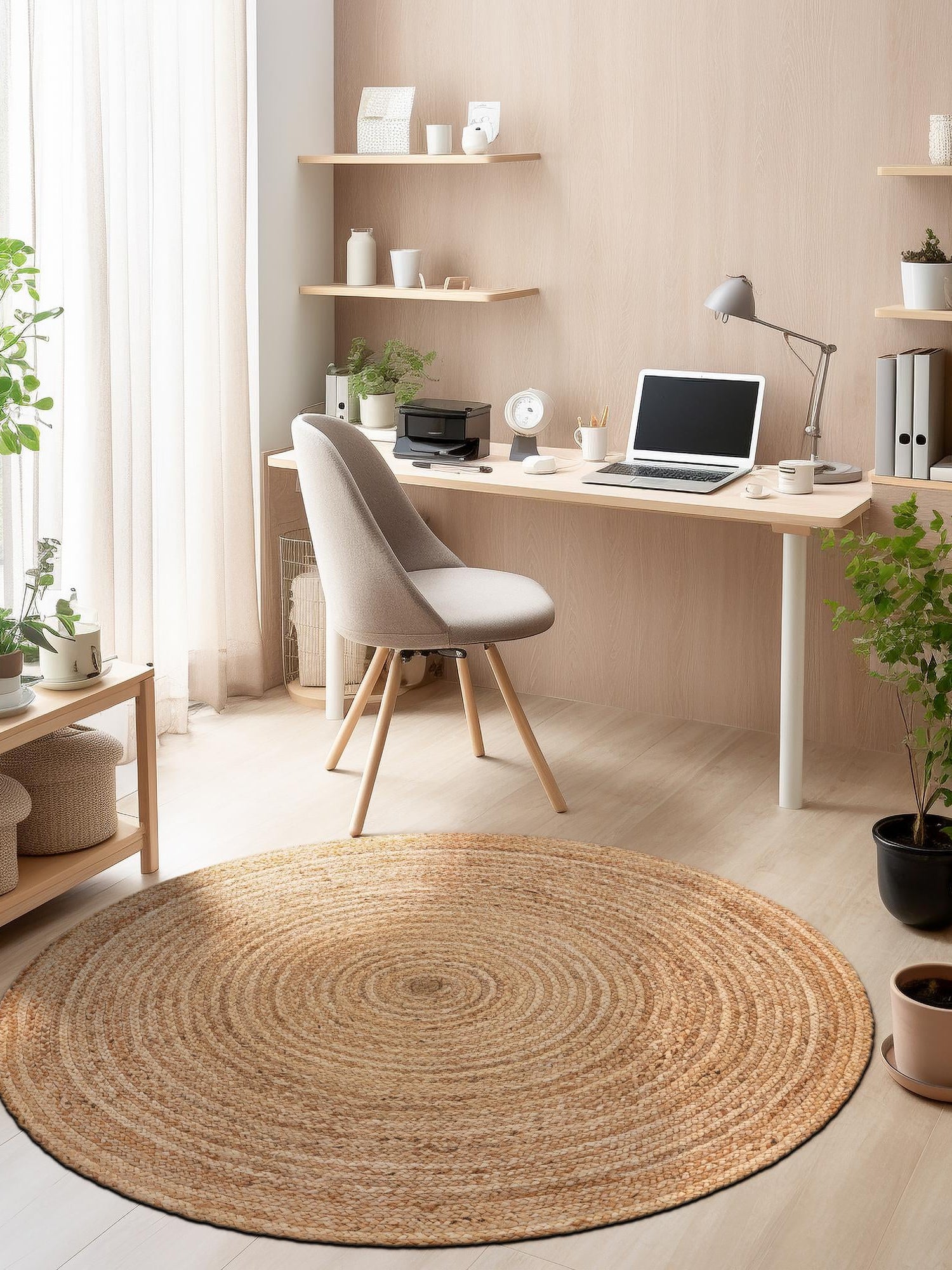 Natural 12' 4 x 12' 4 Braided Jute Luxe Round Area Rug 100% Jute Hand Braided Luxury Natural Eco-Friendly Boho Style Carpet for Living Rooms Dining Office Space Dorms for Sale at Rug Engine