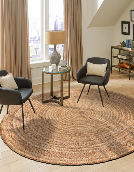 Natural 7' 10 x 7' 10 Braided Jute Luxe Round Area Rug 100% Jute Hand Braided Luxury Natural Eco-Friendly Boho Style Carpet for Living Rooms Dining Office Space Dorms for Sale at Rug Engine