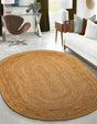 Natural 7' 10 x 10' Braided Jute Luxe Oval Area Rug 100% Jute Hand Braided Luxury Natural Eco-Friendly Boho Style Carpet for Living Rooms Dining Office Space Dorms for Sale at Rug Engine