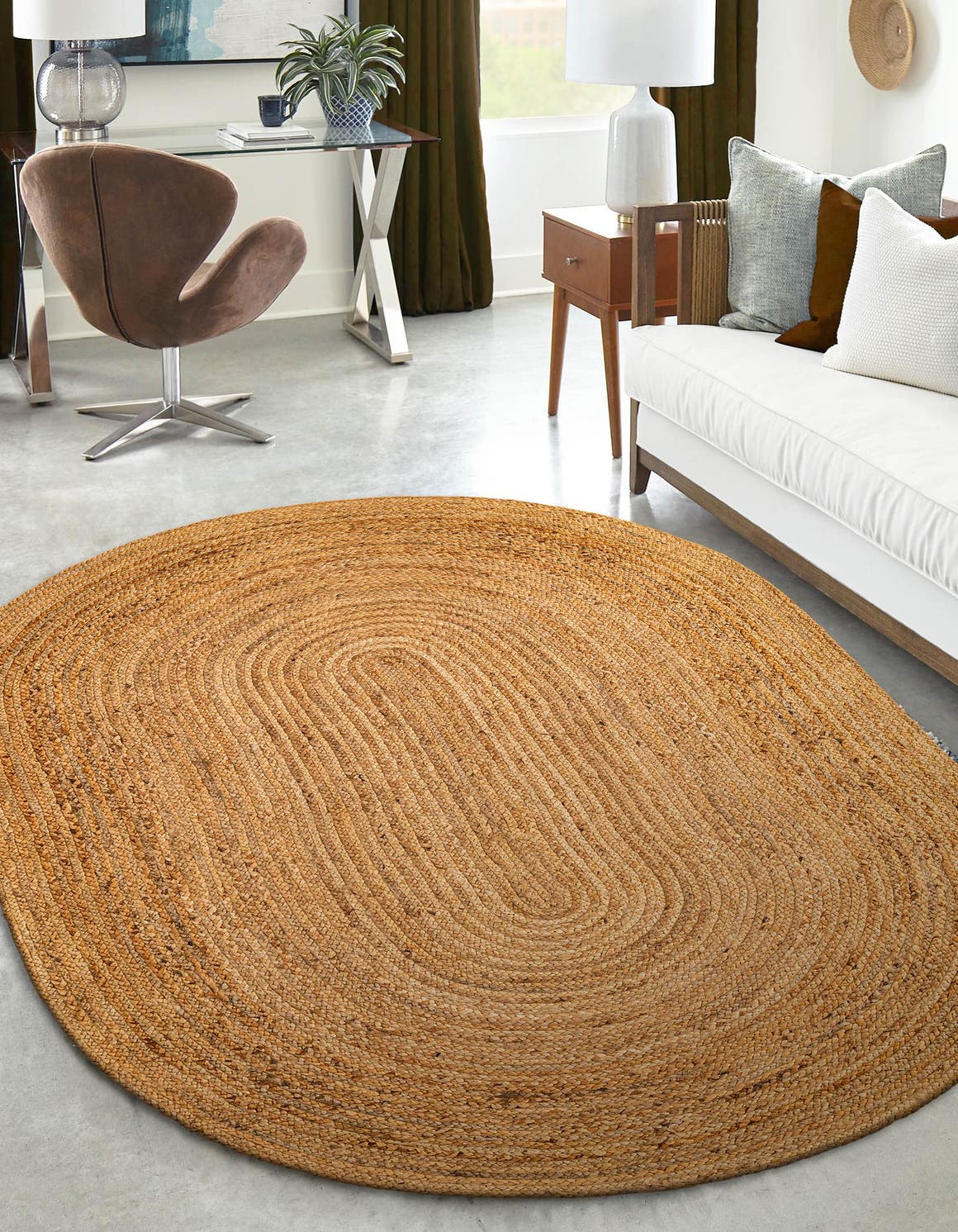 Natural 4' 1 x 6' 1 Braided Jute Luxe Oval Area Rug 100% Jute Hand Braided Luxury Natural Eco-Friendly Boho Style Carpet for Living Rooms Dining Office Space Dorms for Sale at Rug Engine