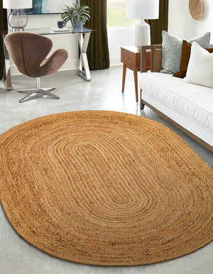 Natural 4' 1 x 6' 1 Braided Jute Luxe Oval Rug