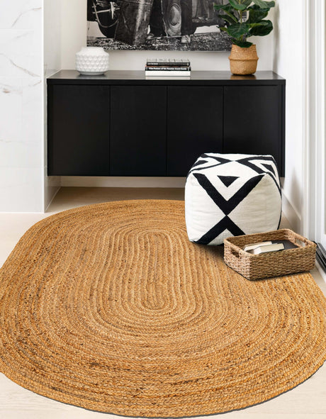 Natural 7' 10 x 10' Braided Jute Luxe Oval Area Rug 100% Jute Hand Braided Luxury Natural Eco-Friendly Boho Style Carpet for Living Rooms Dining Office Space Dorms for Sale at Rug Engine