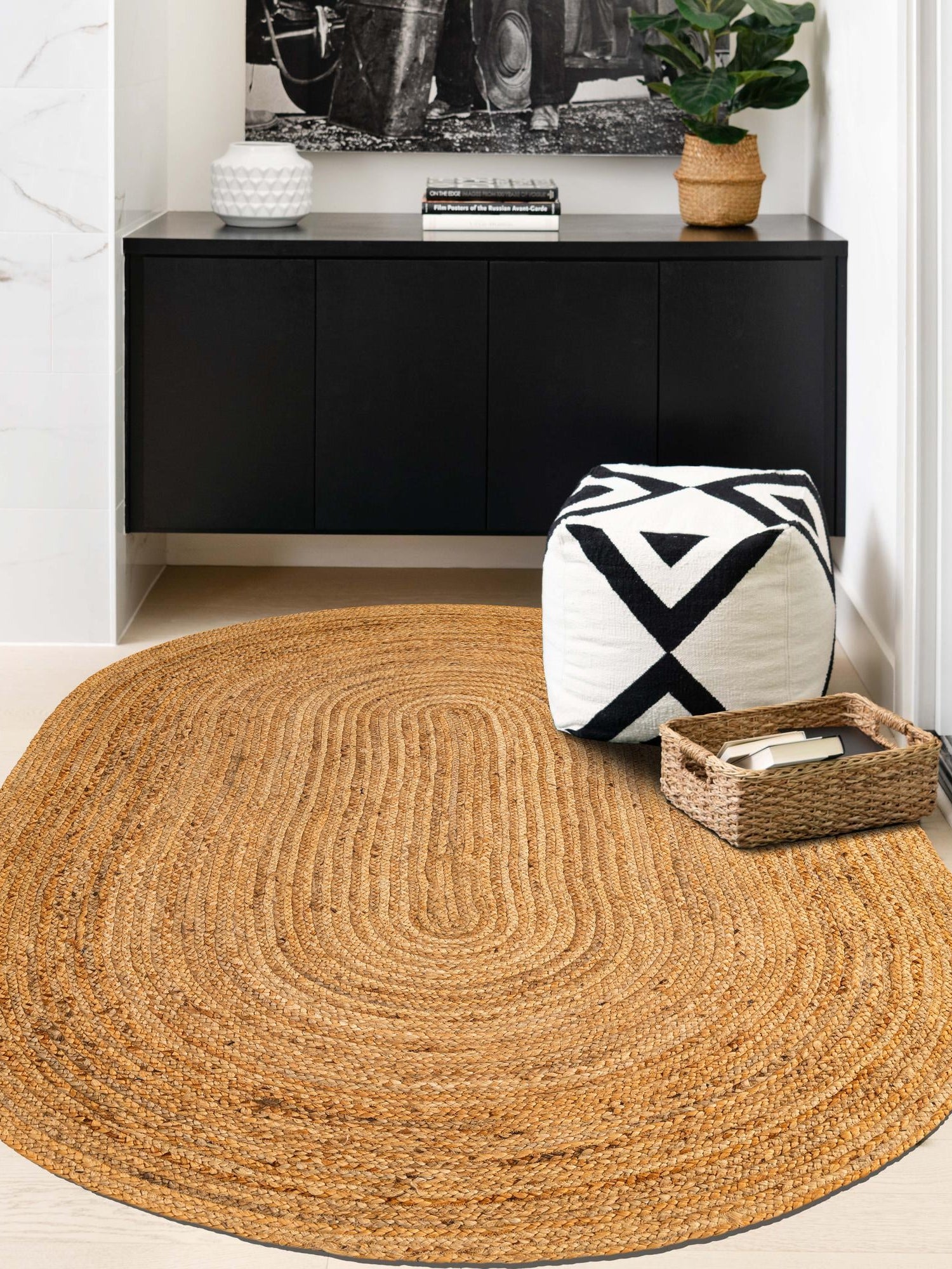 Natural 4' 1 x 6' 1 Braided Jute Luxe Oval Area Rug 100% Jute Hand Braided Luxury Natural Eco-Friendly Boho Style Carpet for Living Rooms Dining Office Space Dorms for Sale at Rug Engine