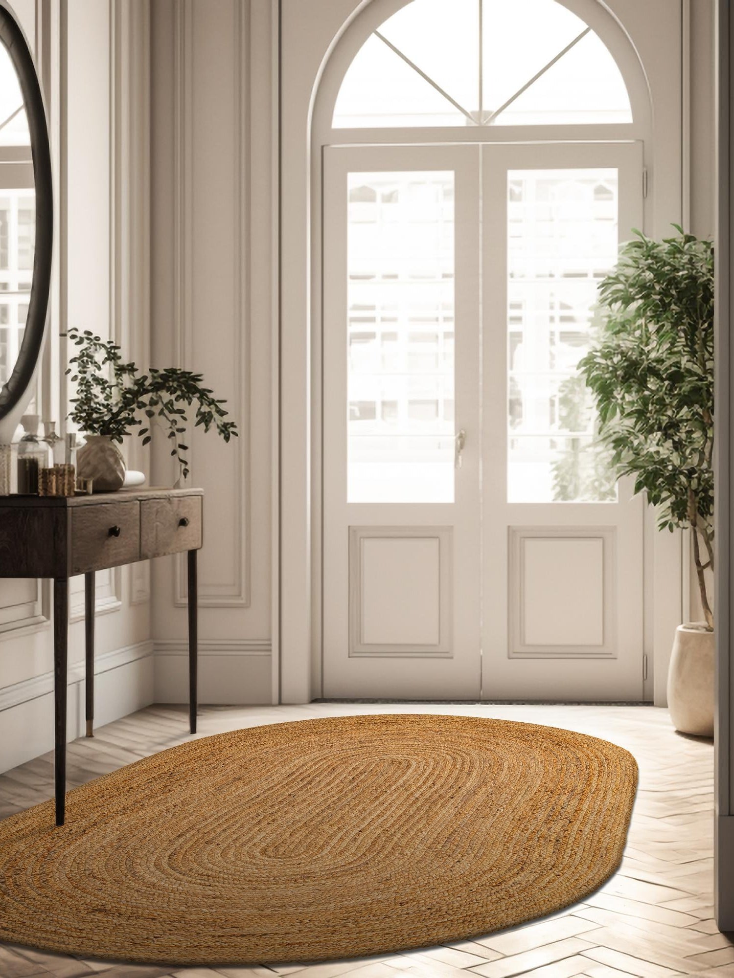 Natural 5' 1 x 8' Braided Jute Luxe Oval Area Rug 100% Jute Hand Braided Luxury Natural Eco-Friendly Boho Style Carpet for Living Rooms Dining Office Space Dorms for Sale at Rug Engine