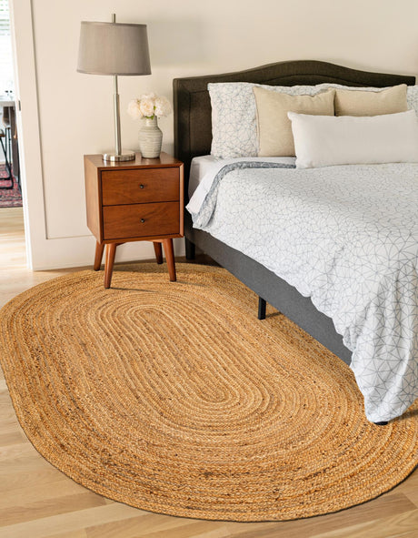 Natural 7' 10 x 10' Braided Jute Luxe Oval Area Rug 100% Jute Hand Braided Luxury Natural Eco-Friendly Boho Style Carpet for Living Rooms Dining Office Space Dorms for Sale at Rug Engine