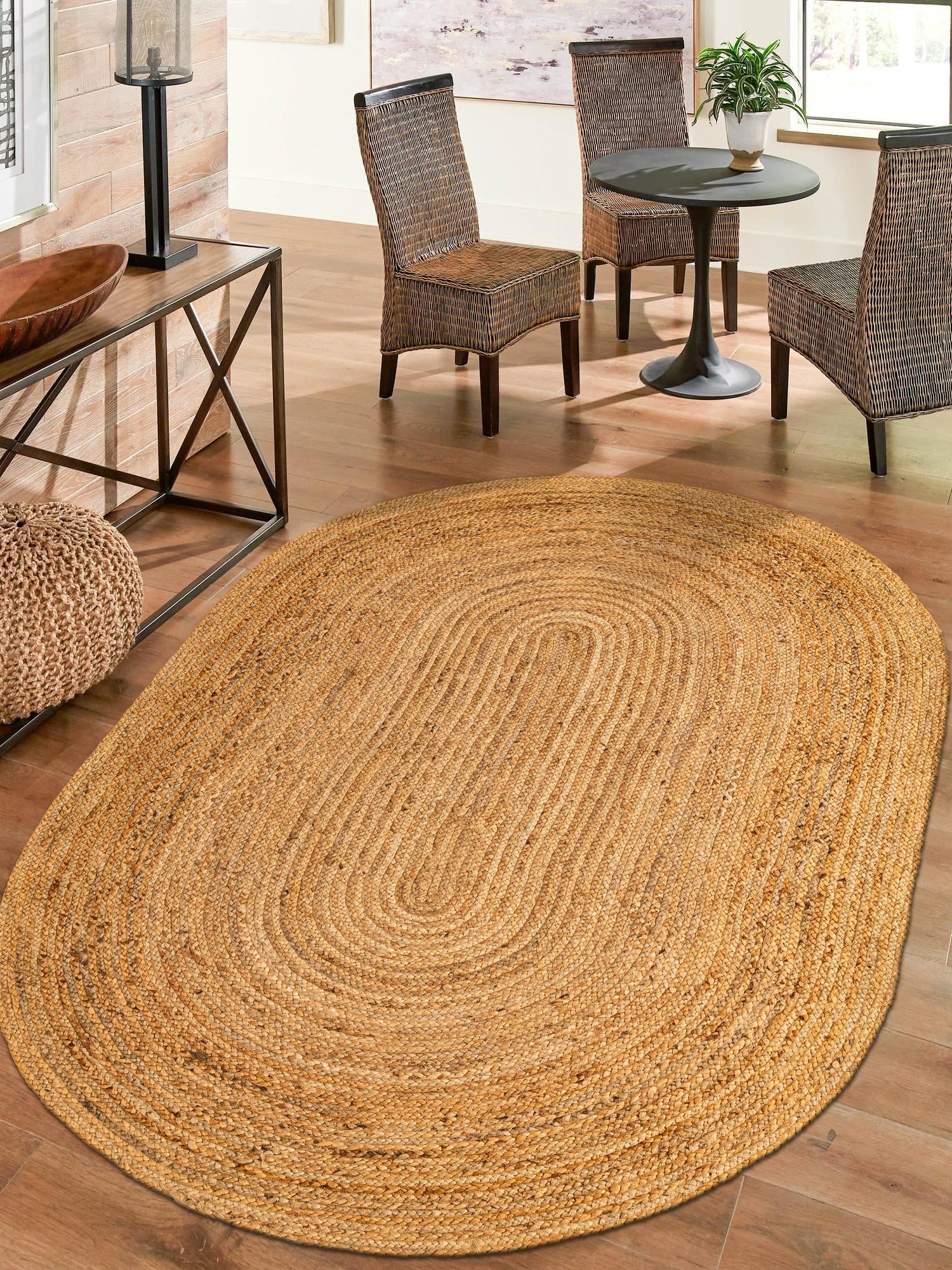 Natural 5' 1 x 8' Braided Jute Luxe Oval Area Rug 100% Jute Hand Braided Luxury Natural Eco-Friendly Boho Style Carpet for Living Rooms Dining Office Space Dorms for Sale at Rug Engine