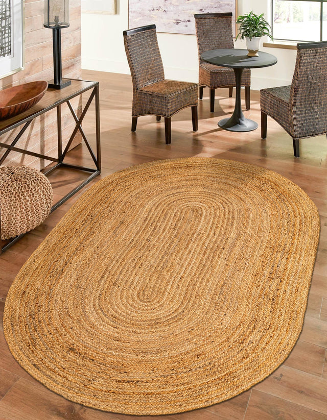 Natural 4' 1 x 6' 1 Braided Jute Luxe Oval Rug