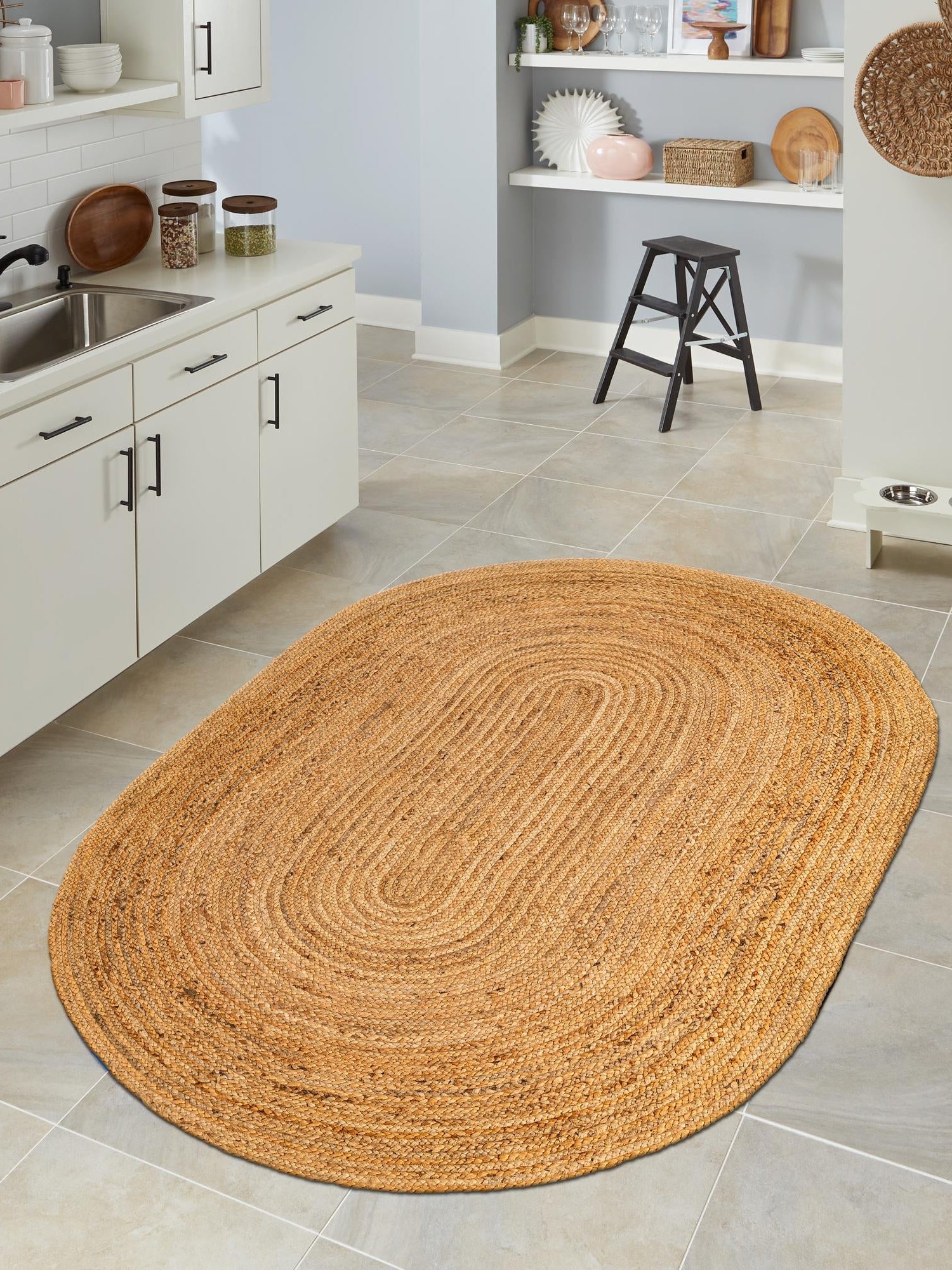 Natural 4' 1 x 6' 1 Braided Jute Luxe Oval Area Rug 100% Jute Hand Braided Luxury Natural Eco-Friendly Boho Style Carpet for Living Rooms Dining Office Space Dorms for Sale at Rug Engine