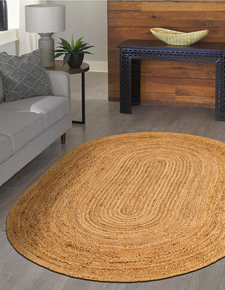 Natural 4' 1 x 6' 1 Braided Jute Luxe Oval Area Rug 100% Jute Hand Braided Luxury Natural Eco-Friendly Boho Style Carpet for Living Rooms Dining Office Space Dorms for Sale at Rug Engine