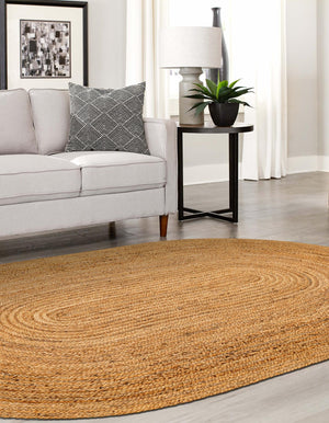 Natural 4' 1 x 6' 1 Braided Jute Luxe Oval Rug