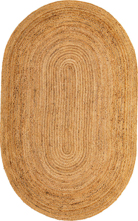 Natural 5' 1 x 8' Braided Jute Luxe Oval Rug
